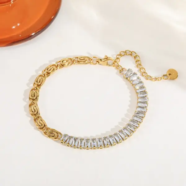 Wholesale Casual Elegant Cute Geometric 304 Stainless Steel 18K Gold Plated Zircon Ball Chain Cable Chain Tennis Chain Chain Bracelet In Bulk