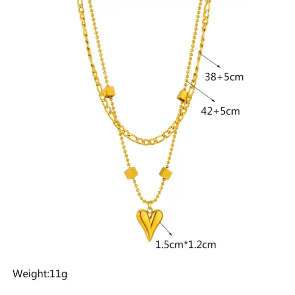 PVD Coated 18K Gold Plated Heart Shape 304 Stainless Steel Korean Style Waterproof Non Tarnish 304 Stainless Steel Layered Necklaces