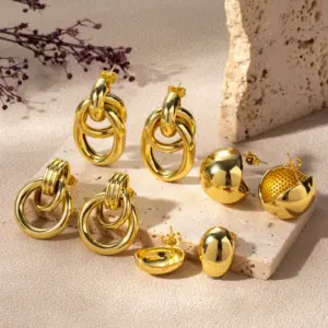 Wholesale 1 Pair French Style Simple Style Classic Style Semicircle Double Ring Copper Ear Studs