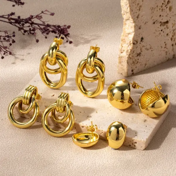 Wholesale 1 Pair French Style Simple Style Classic Style Semicircle Double Ring Copper Ear Studs