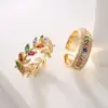 Wholesale Fashion Geometric Leaf Copper Gold Plated Zircon Open Ring 1 Piece
