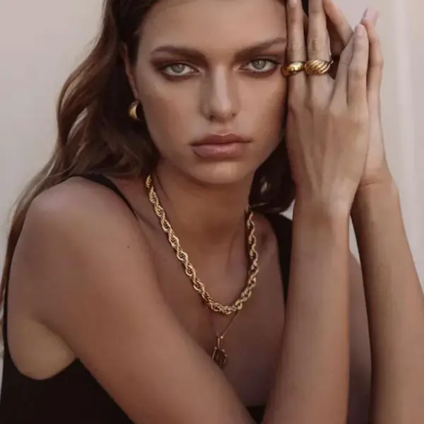 Real Gold Plated 304 Stainless Steel PVD Coated Solid Color Waterproof Non Tarnish Twisted Rope Chain Necklace