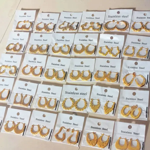 Stainless Steel Earrings Fashion 18K Gold Plated Ladies Lightweight Ear Jewelry Geometric