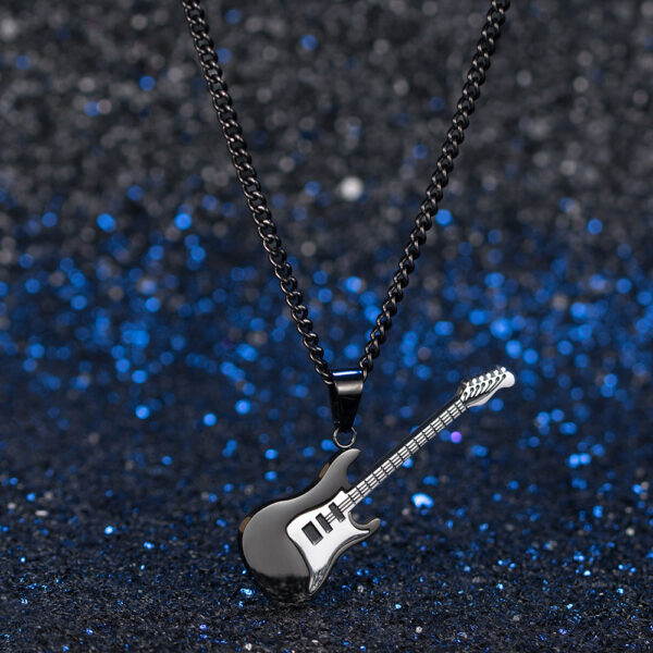 Wholesale Cross-border European and American Titanium Steel Guitar Pendant Music Fashion Men's Metal Musical Instrument Necklace Gender-free Personalized First Jewelry