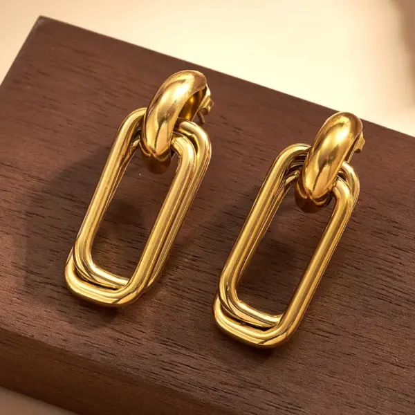 18K Gold Plated 304 Stainless Steel Furnace Vacuum Electroplating Modern Minimalist Double Circle Earrings