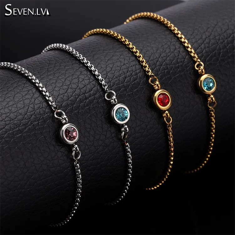 Wholesale 1 Piece Mama Simple Style Round Titanium Steel Inlay Birthstone Bracelets