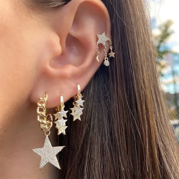 Wholesale Fashion Star Brass Gem Earrings