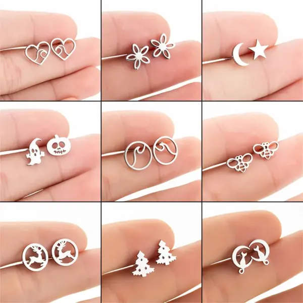 PVD Coated Real Gold Plated Christmas Tree Heart Shape Elk Stainless Steel Simple Style Waterproof Non Tarnish Ear Studs