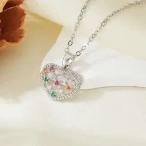 Silver Colorful Hollow Diamond Necklace T021