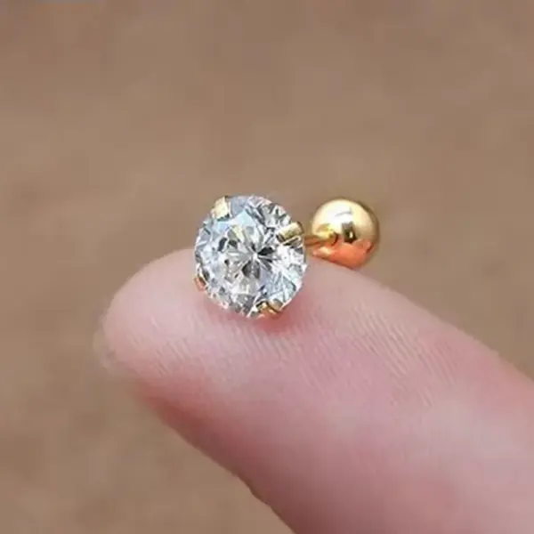 304 Stainless Steel Round PVD Coated Zircon 18K Gold Plated Simple Style Inlay Ear Studs