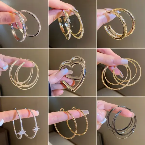 Wholesale Fashion Geometric Heart Shape Metal Inlay Artificial Pearls Rhinestones Women's Hoop Earrings 1 Pair