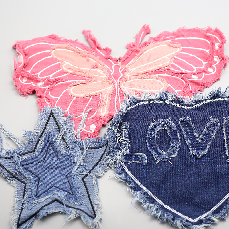 Wholesale New Denim Star Butterfly Love Cloth Sticker Patch Embroidered Pieces Cloth Sticker Clothing Bag Hand-ed Decorative Cloth Sticker