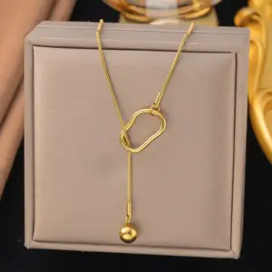 【H1219】Pull Ball Bead Chain Necklace / Gold