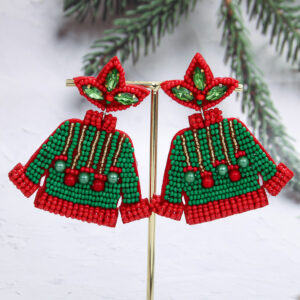 1 pair of red and green color sweater earrings