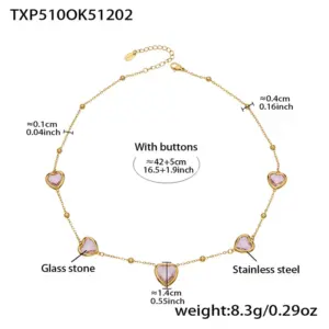 TXP510-Pink Glass Stone Gold Necklace 42+5cm