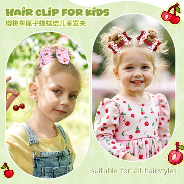 Wholesale Pink Plaid Cherry Print Bow Hairpin