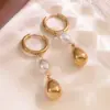 Wholesale Ion Plating (IP) 18K Gold Plated Geometric Water Droplets 304 Stainless Steel Classic Style Streetwear Waterproof Non Tarnish Charm Sleeper Hoop Earrings Drop