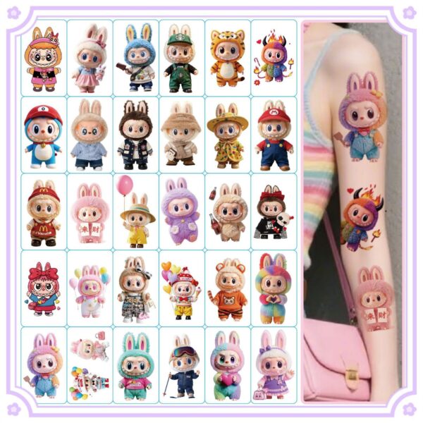 oly-030aee69e9c945bc92e79af08ff97109 Wholesale Labubu Tattoo Sticker Labubu Dopamine Cute Cartoon Girly Heart Christmas Waterproof Long-Lasting Tattoo Sticker