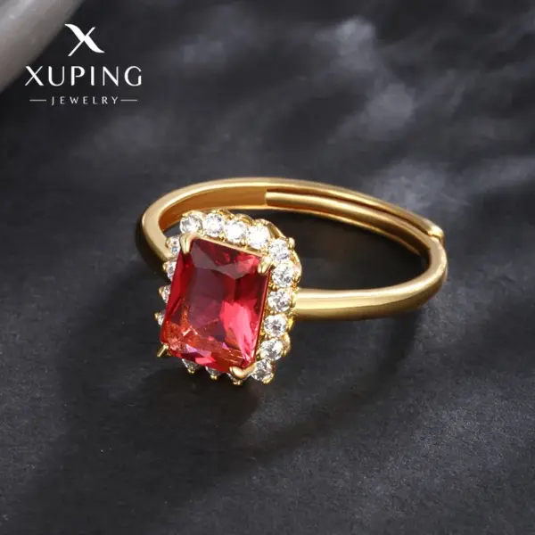 Wholesale Jewelry Elegant XUPING Square Copper Artificial Gemstones 18K Gold Plated Inlay Open Rings