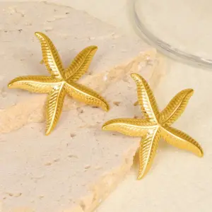 PVD Coated Real Gold Plated Starfish 304 Stainless Steel Marine Style Simple Style Waterproof Non Tarnish Ear Studs