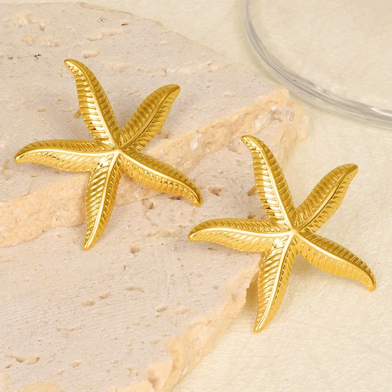 Wholesale PVD Coated Real Gold Plated Starfish 304 Stainless Steel Marine Style Simple Style Waterproof Non Tarnish Ear Studs