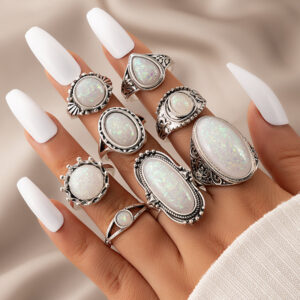 oly-031650659e0ae1cc8dc562e2f96e7797 Wholesale national style ring geometric gem drop shaped joint ring eight piece set