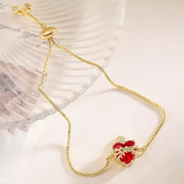 Wholesale Jewelry Vintage Style Classic Style Heart Shape Copper Zircon 18K Gold Plated Bracelets Box Chain
