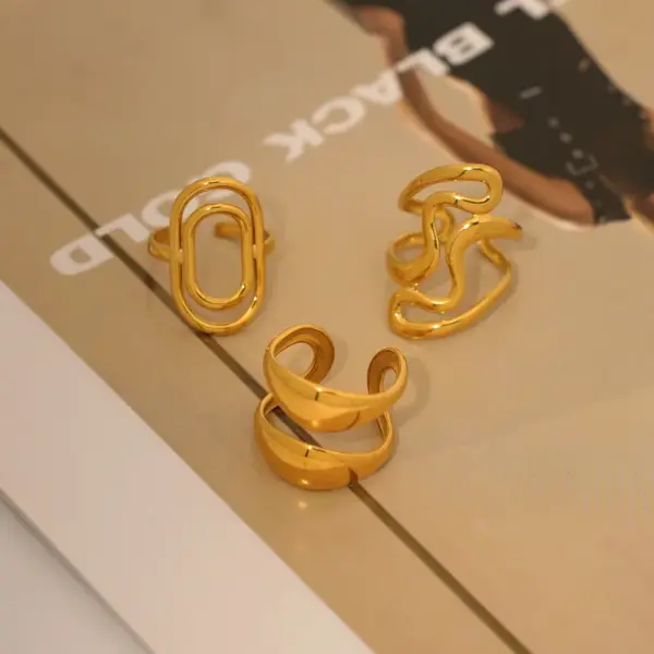 Ion Plating (IP) Real Gold Plated 18K Gold Geometric 304 Stainless Steel Casual Waterproof Non Tarnish Open Rings