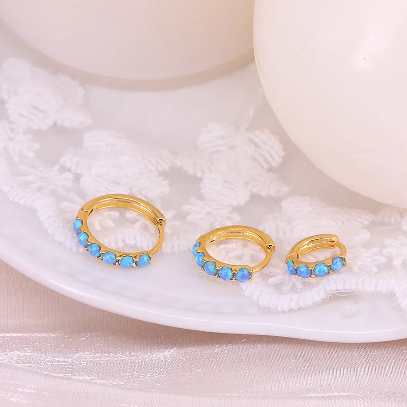 Wholesale 1 Piece 925 Sterling Silver Geometric Round Gem Hoop Earrings Earrings Ear Studs