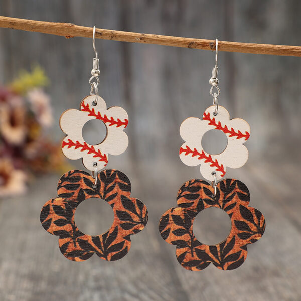 oly-032852059f51dedf3a5fabca75a63be5 Wholesale Sporty hollowed-out floral cow print retro wooden earrings