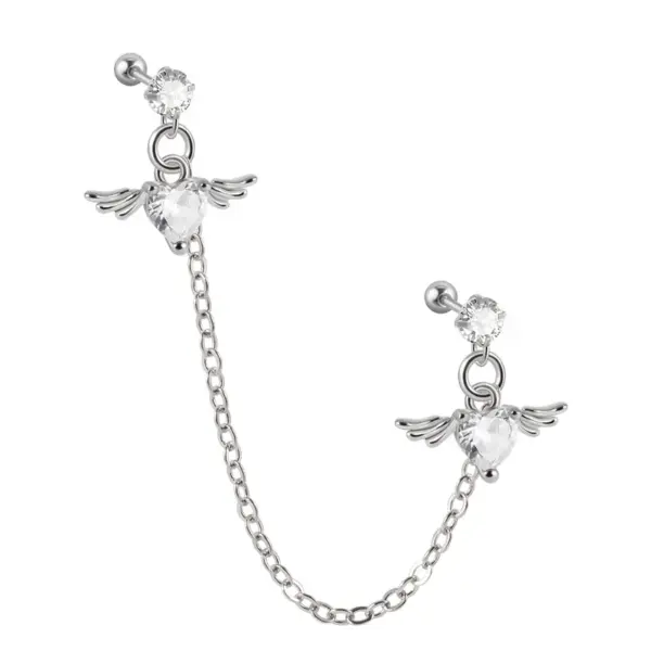 Wholesale 1 Piece Ear Cartilage Rings & Studs Fashion Heart Shape 304 Stainless Steel Rhinestone Zircon Inlay Rhinestones Zircon