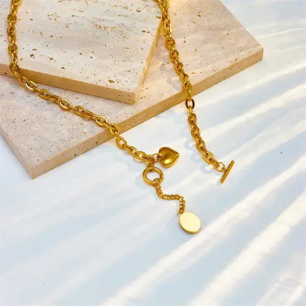 Wholesale PVD Coated 18K Gold Plated Geometric 304 Stainless Steel Fashion Punk Korean Style Waterproof Non Tarnish 304 Stainless Steel Necklace
