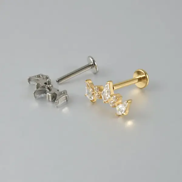 Wholesale 1 Piece Ear Cartilage Rings & Studs Simple Style Commute Geometric Pure Titanium Alloy Zircon Vacuum Plating 14K Gold Plated White Lip