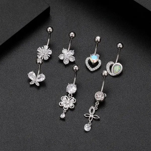 Wholesale Fashion Heart Shape Flower Butterfly Stainless Steel Plating Inlay Zircon Belly Ring 1 Piece