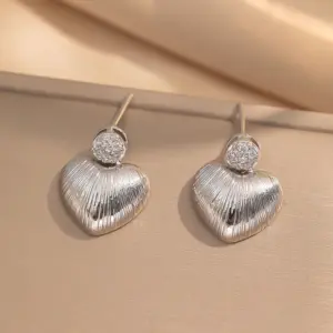 244 Texture Love Heart Earrings / Steel Color