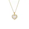 Wholesale Titanium Steel Fashion Plating Four Leaf Clover Heart Shape Artificial Pearls Zircon Pendant Necklace