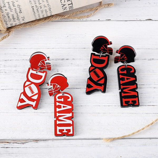Wholesale Cross-border New Rugby Letter Helmet Stitching Pendant Earrings Rugby Events Wooden Double-sided Earrings Earrings