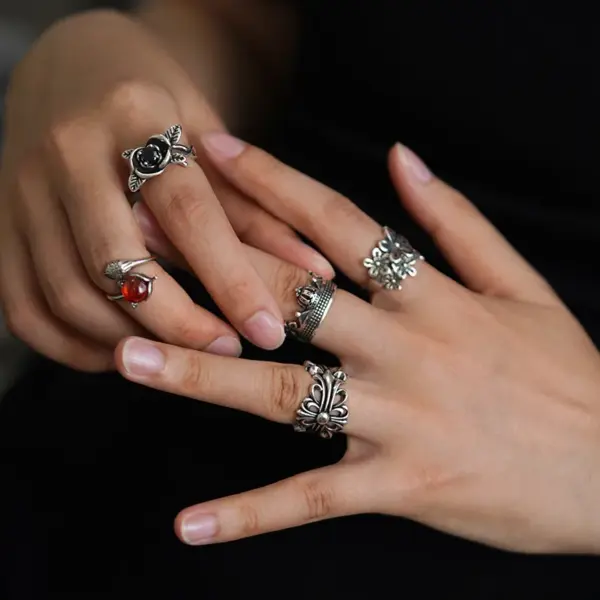 Wholesale Copper Brass Silver Plated Plating Round Flower Zircon Open Rings