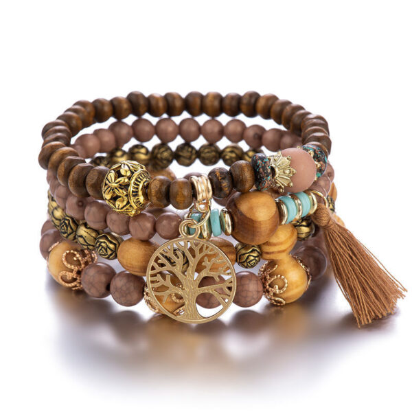 Wholesale Bohemian style multi-layer wooden beads beaded bracelet men's and women's four-piece elastic rope bracelet jewelry