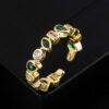 Wholesale European and American Cross-border Explosive Copper 18K Gold Color Zircon Geometric Shape Opening Ring Fashion High-end Personality Jewelry