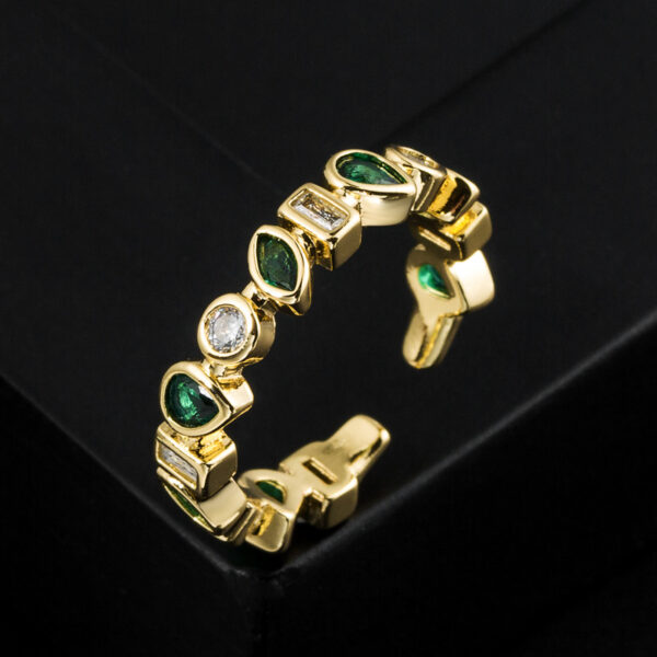 Wholesale European and American Cross-border Explosive Copper 18K Gold Color Zircon Geometric Shape Opening Ring Fashion High-end Personality Jewelry