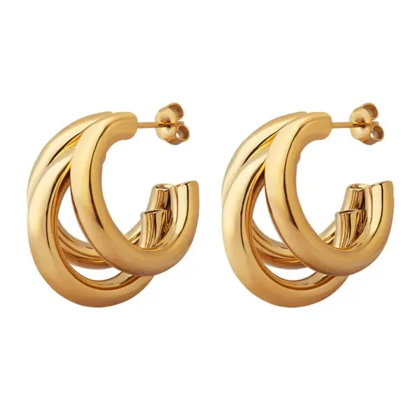 PVD Coated Real Gold Plated C Shape Titanium Steel Retro Waterproof Non Tarnish Earrings