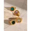 Wholesale 304 Stainless Steel Geometric PVD Coated Glass 18K Real Gold Plated Real Gold Plated Formal Classic Style Artistic Waterproof Non Tarnish Inlay Rings