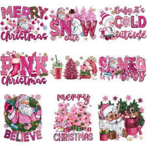 Wholesale Pink Christmas Heat Transfer Printing UV DTF Ready to Press Transfers Wraps