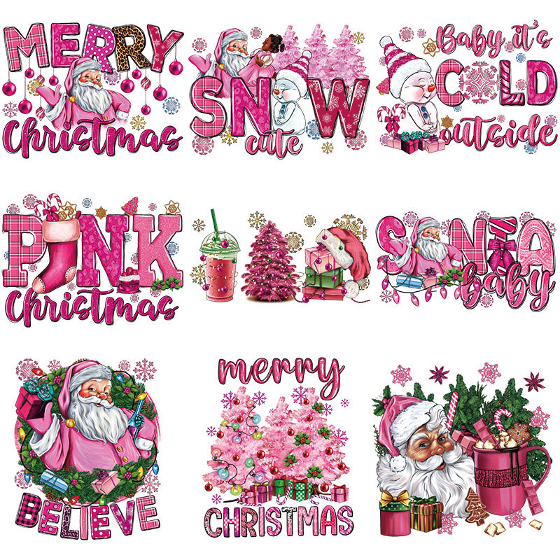 Wholesale Pink Christmas Heat Transfer Printing UV DTF Ready to Press Transfers Wraps