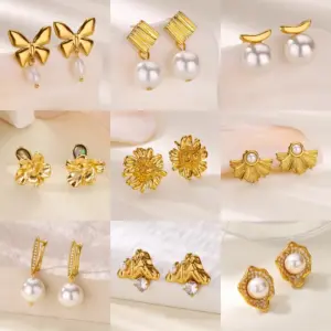 Wholesale 304 Stainless Steel Bow Knot Electroplating Artificial Pearls Zircon Modern Style Sweet Dangling Earrings