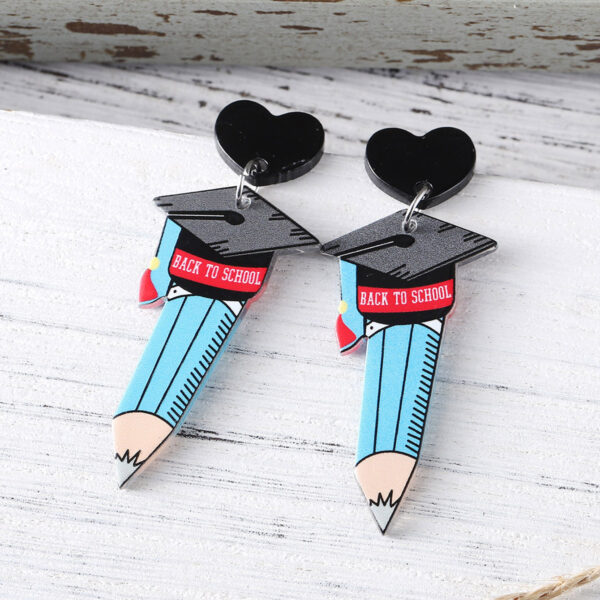 Wholesale Cross-border Bachelor's Hat Book Love Stitching Pendant Earrings for Opening Season Graduation Season Back to School Season Acrylic Earrings