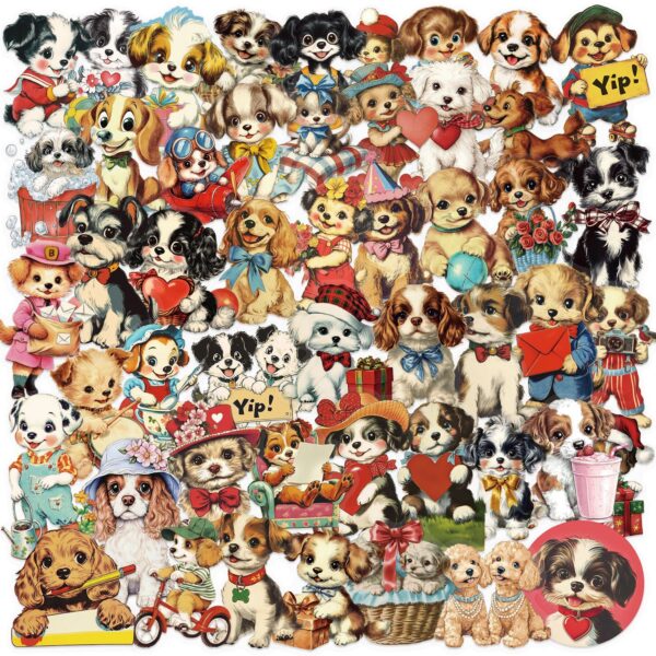 Wholesale 50 Pieces of Transparent Ins American Retro Puppy Stickers Waterproof Transparent Pet Handbook Material Decoration Guitar Cross-Border
