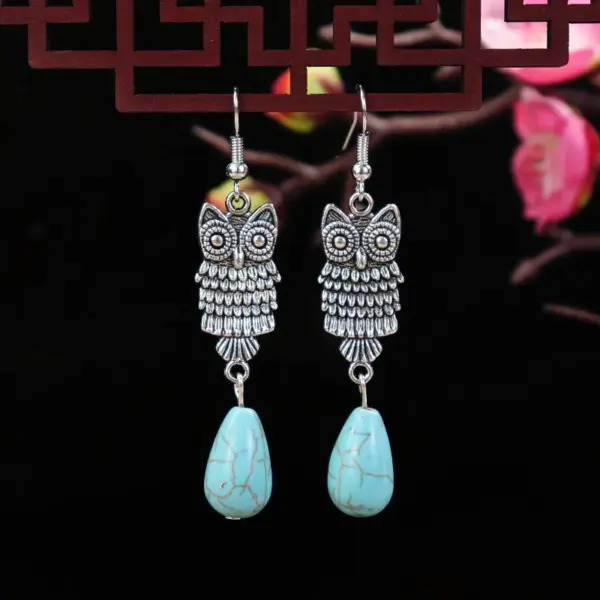 Wholesale 1 Pair Elegant Lady Ethnic Style Owl Flower Butterfly Turquoise Drop Earrings