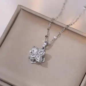 X0057 Steel Color Four-leaf Flower Necklace